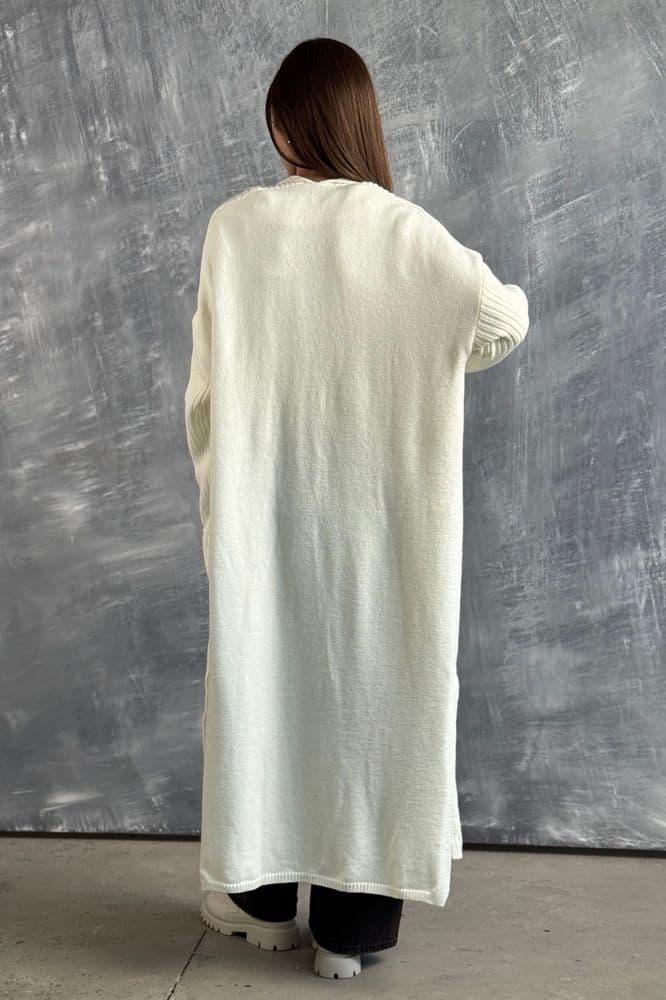 Кардиган максі з розрізами та манжетами ONE SIZE (молочний) — 2