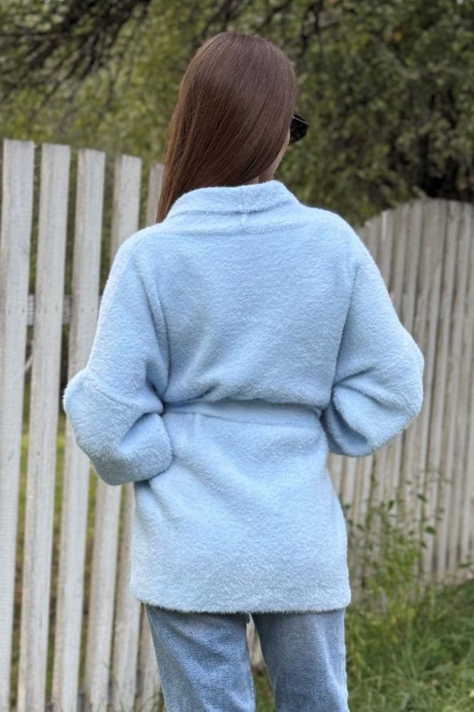 Кардиган короткий з паском ONE SIZE (блакитний) — 4