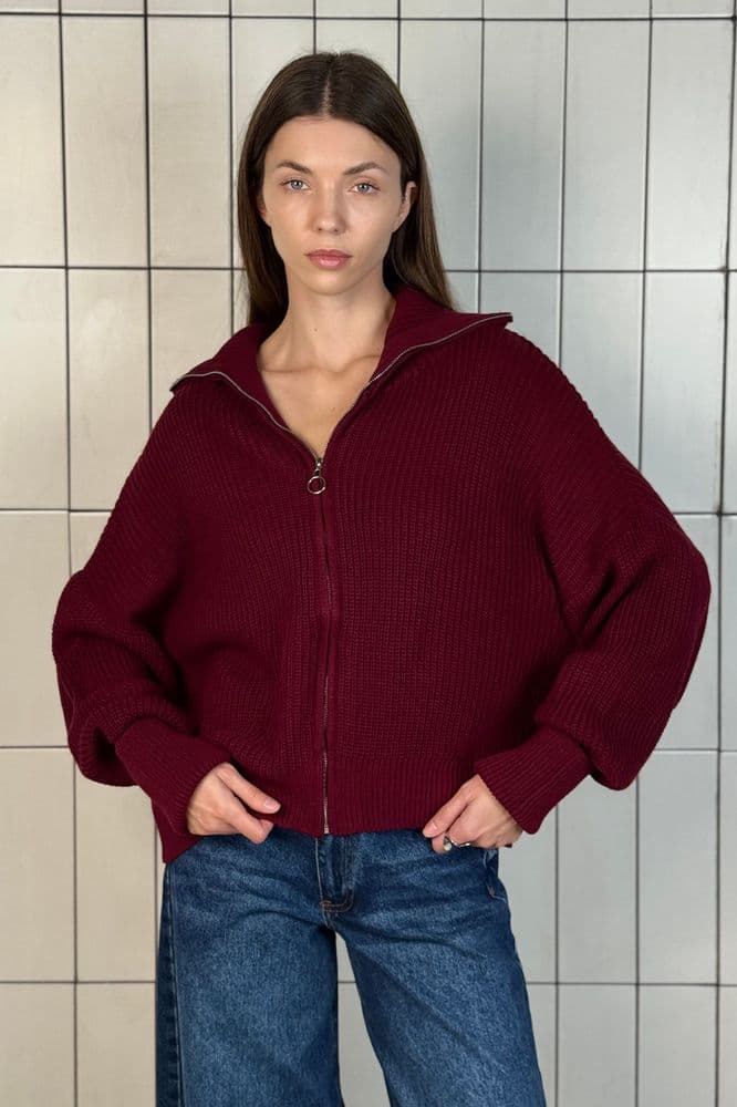 Джемпер короткий з блискавкою ONE SIZE (бордо) — 2