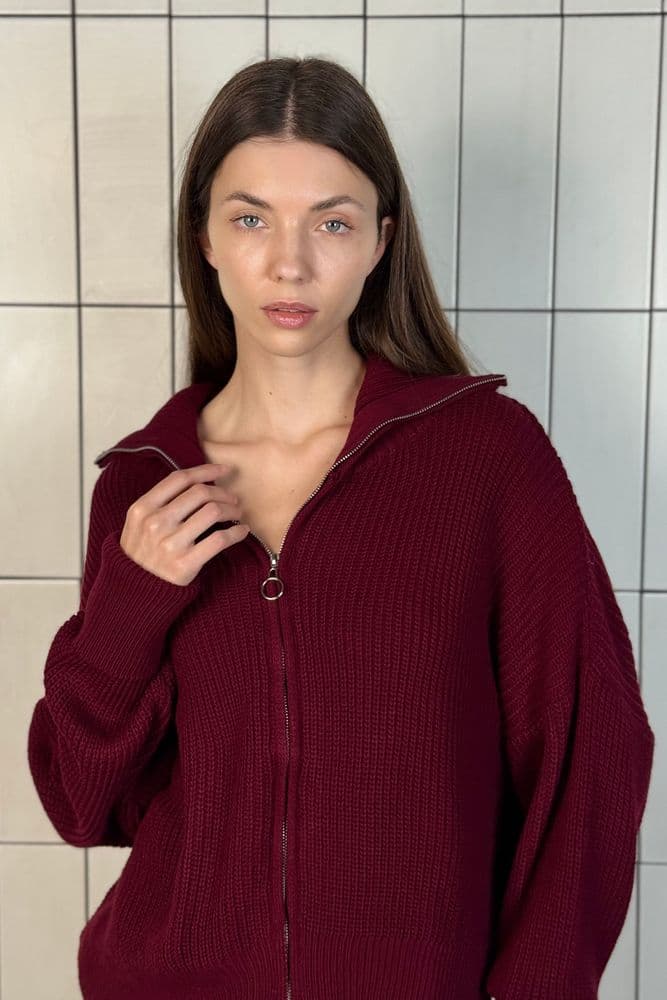 Джемпер короткий з блискавкою ONE SIZE (бордо) — 3