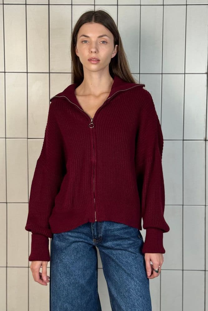 Джемпер короткий з блискавкою ONE SIZE (бордо) — 5