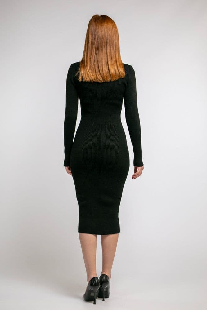 Платье миди с рукавом облегающее ONE SIZE (черное) — 4