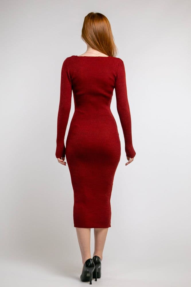 Плаття міді з рукавом облягаюче ONE SIZE (бордо) — 4