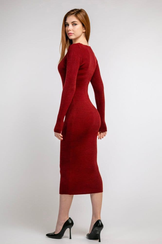 Плаття міді з рукавом облягаюче ONE SIZE (бордо) — 5
