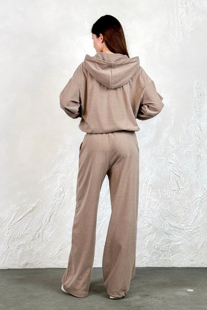 Костюм из кофты + брюки палаццо микрофлис (бежевый) — 4