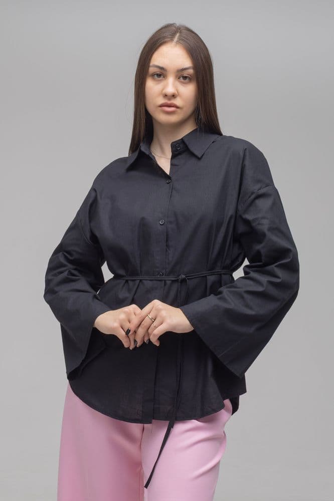 Рубашка оверсайз с затяжкой ONE SIZE (черный) — 1