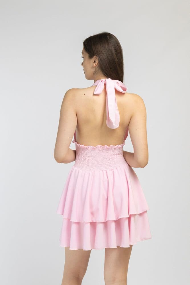 Платье мини завязка резинка на талии ONE SIZE (розовый) — 2