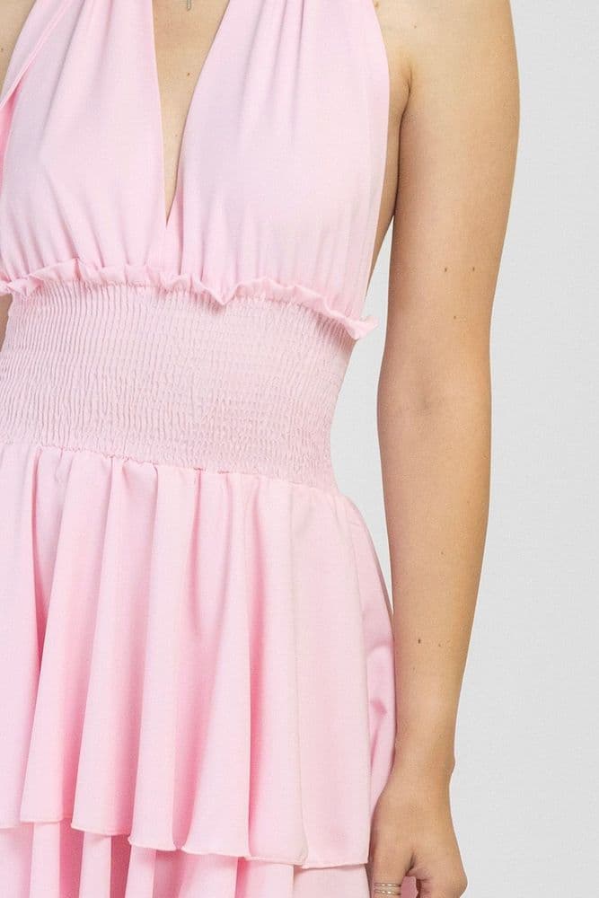 Платье мини завязка резинка на талии ONE SIZE (розовый) — 5