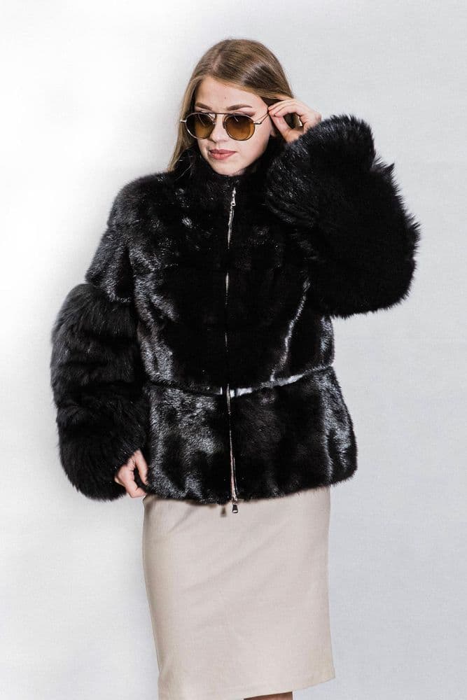 Полушубок из меха норки и песца (черный) — 1