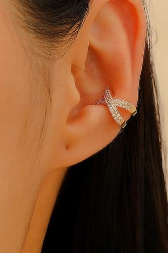 Серьга кафа перекрест цирконий (золото)