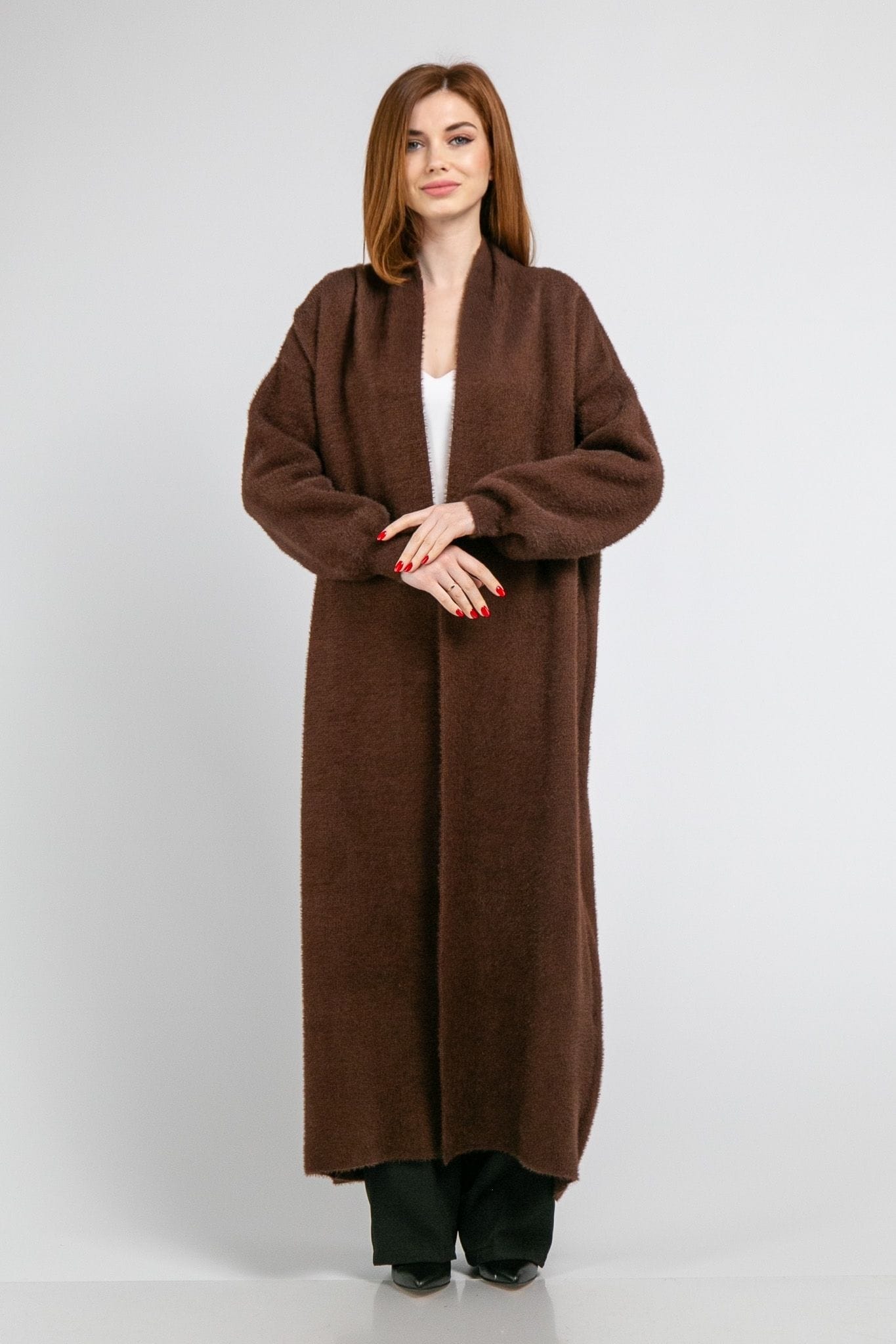 Кардиган максі з манжетами ONE SIZE (коричневий) — 2