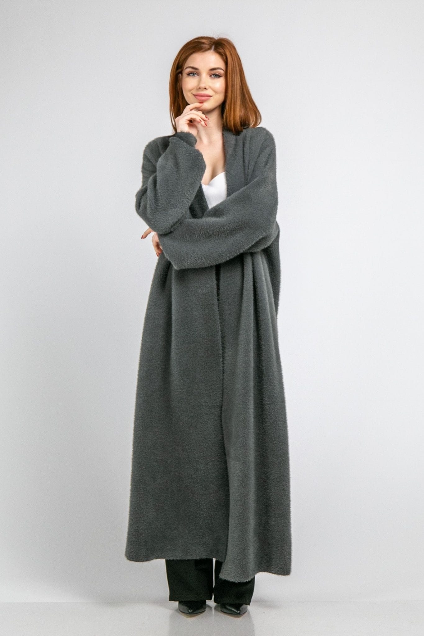 Кардиган максі з манжетами ONE SIZE (сірий) — 2