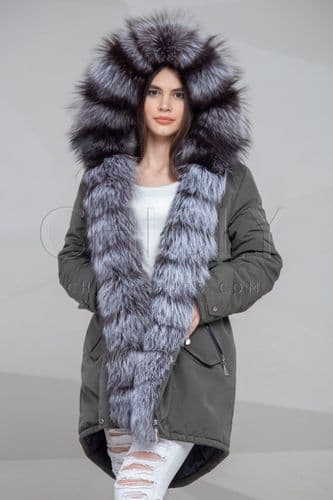 Парка из плащевки с отделкой чернобуркой Грэй
