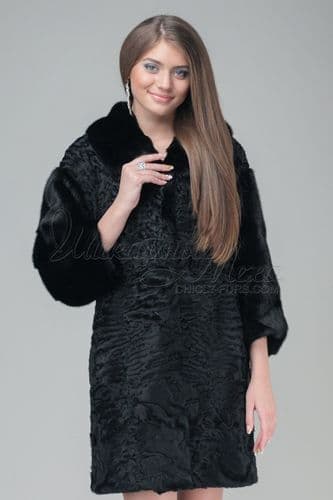 Шуба из каракуля с отделкой норкой Роксана