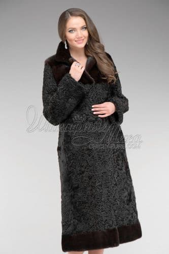Шуба из каракуля с отделкой норкой Бета