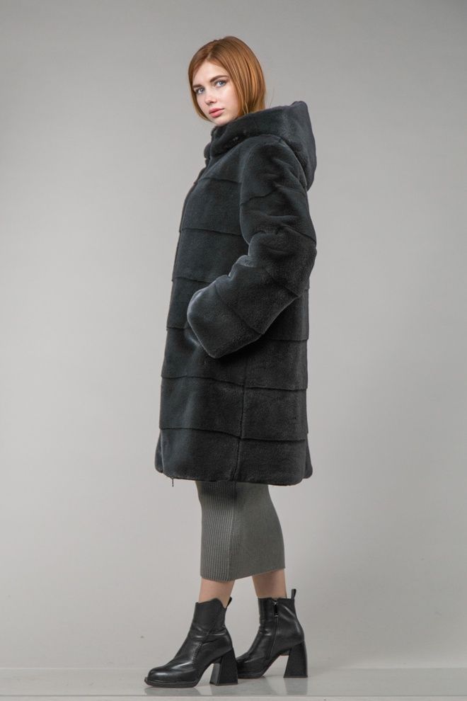 Шуба-пуховик з еко-хутра двостороній Аглаїда (графіт)