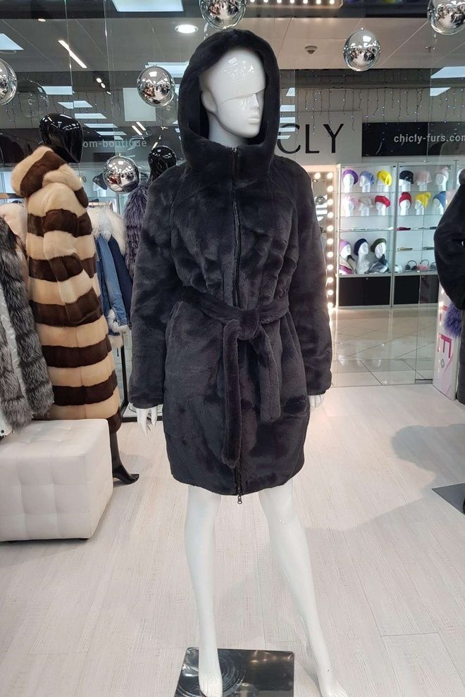 Шуба-пуховик з еко-хутра двостороній Аглаїда (графіт)