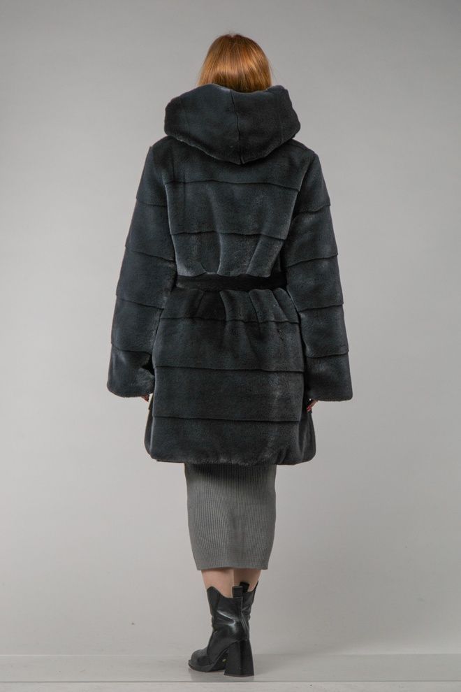 Шуба-пуховик з еко-хутра двостороній Аглаїда (графіт)