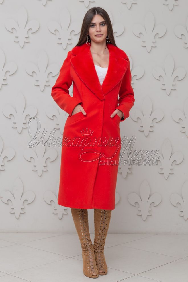 Пальто из кашемира с отделкой норкой Клена (красный)