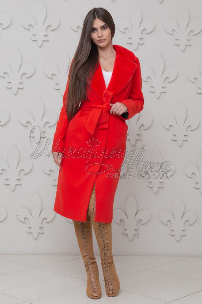 Пальто из кашемира с отделкой норкой Клена (красный)