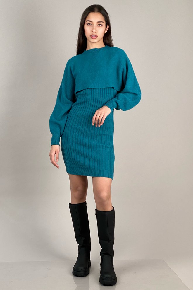 Костюм платье+пуловер (бирюза)