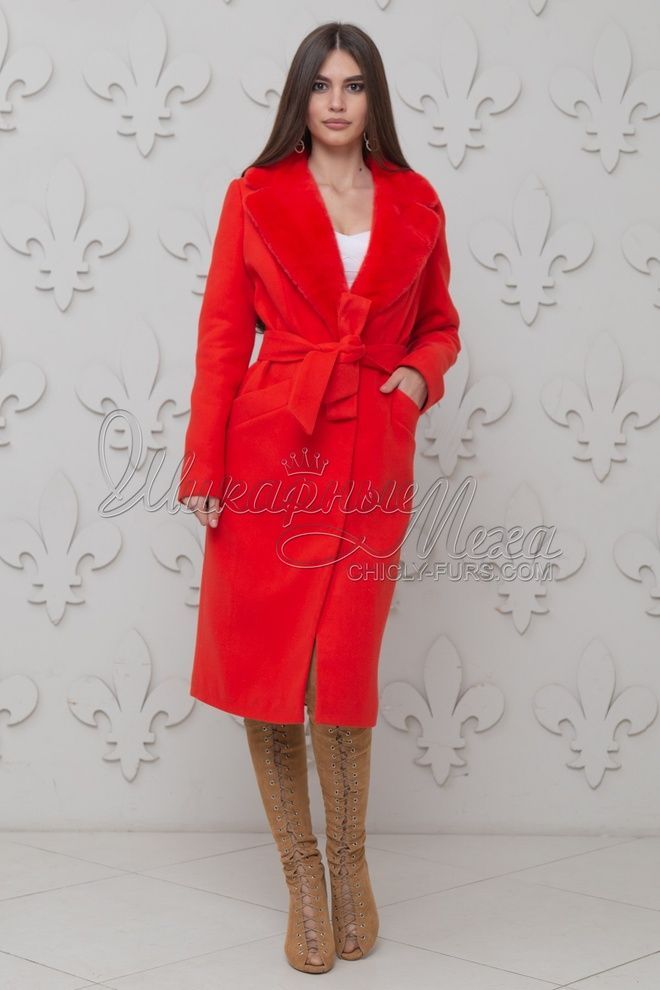 Пальто кашемірове з норкою Клена (червоний)