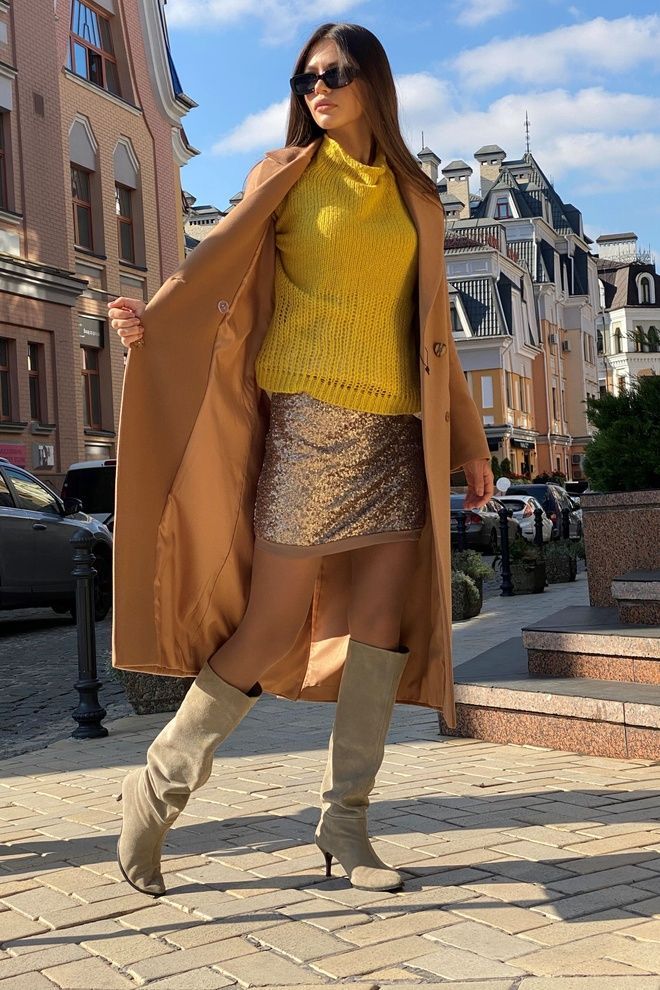 Женское английское пальто кэмел на пуговицах