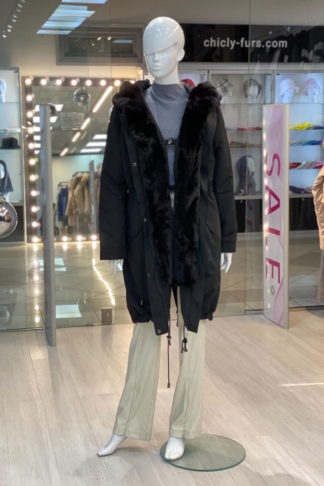 Парка з плащової тканини з норкою (чорний)