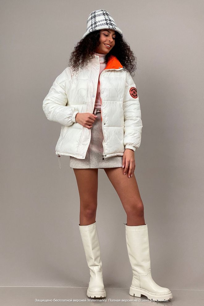 Куртка короткая зимняя 9906 (белый+оранжевый)