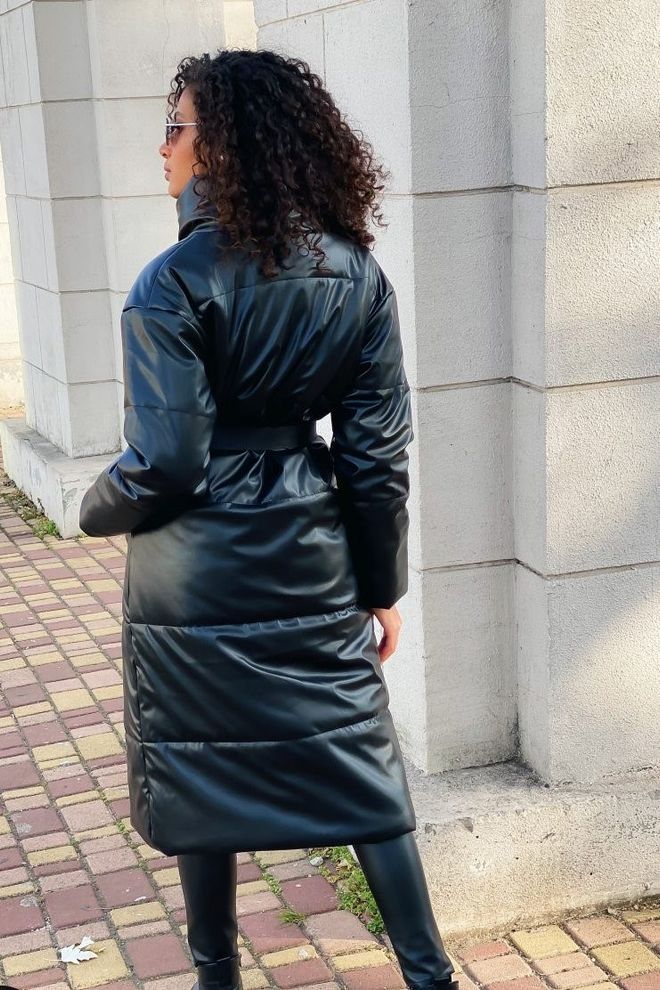 Пальто из эко-кожи черного цвета Кармен