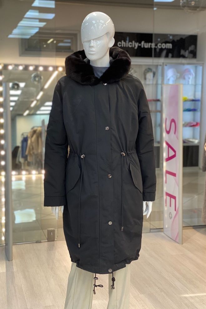 Парка з плащової тканини з норкою (чорний)