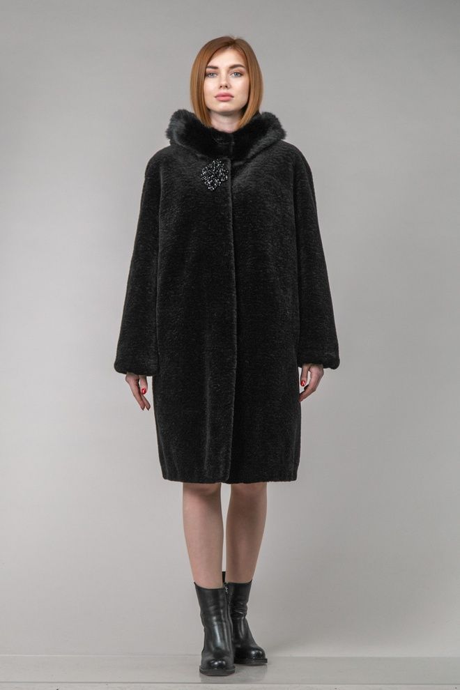Шуба из астрагана с отделкой из норки (черный)