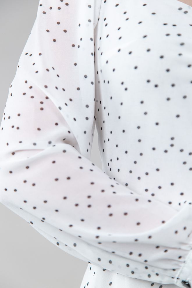 Плаття міні в крапку з манжетами (білий+чорний)