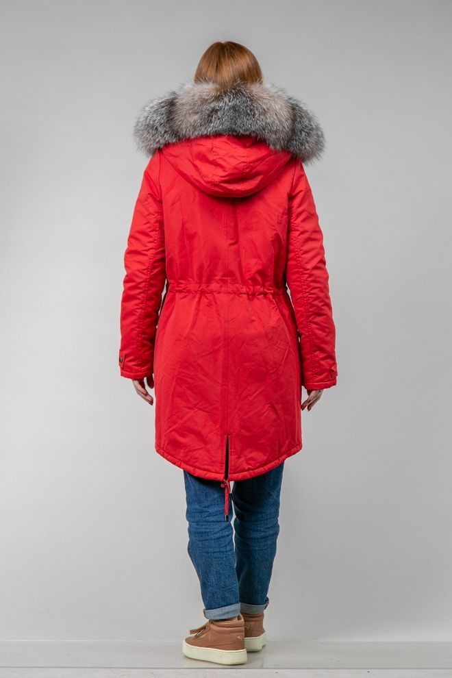Парка женская красная с мехом блюфроста