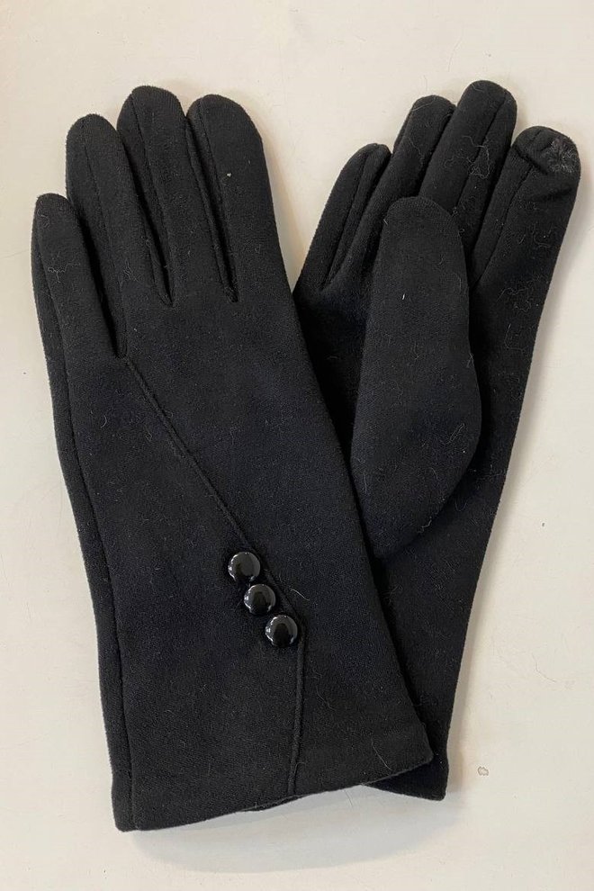 Кашемірові чорні рукавички з гудзиками