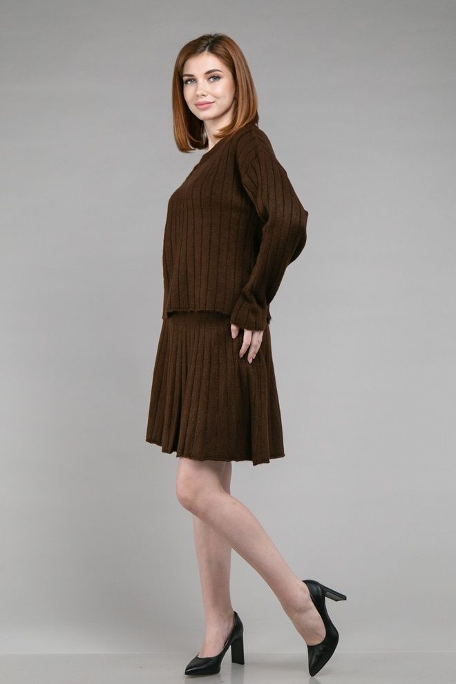 Костюм светр+спідниця ONE SIZE (коричневий)
