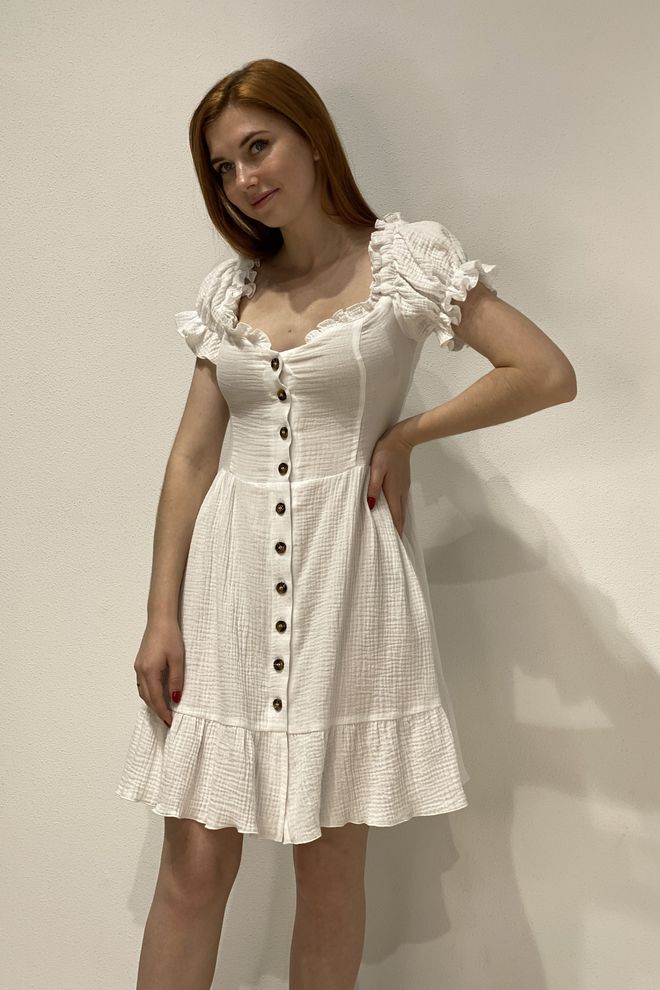 Платье мини на пуговицах с карманами (белый)