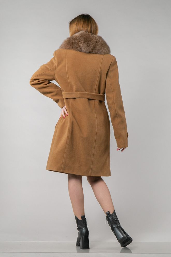 Пальто з шерстяної тканини з оздобленням песцем Капітоліна