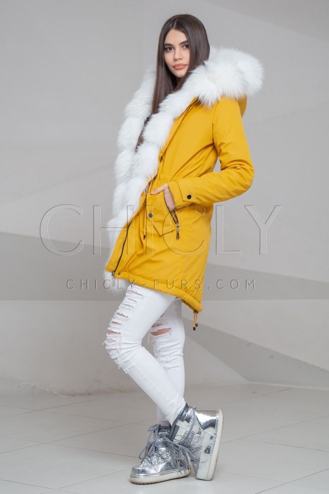 Парка из плащевки с отделкой лисой Флориана