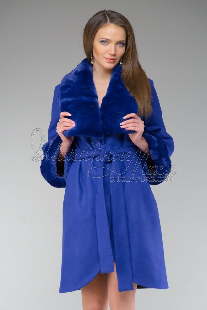 Пальто из шерстяной ткани и бобрика (кролика рэкса) Алина