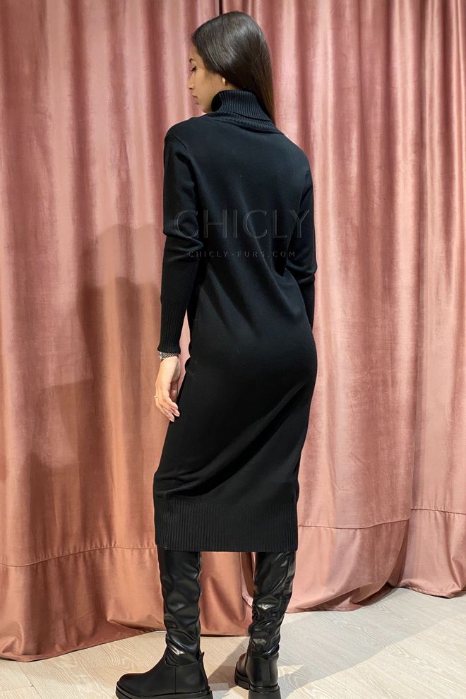 Платье трикотажное длинное (черный)