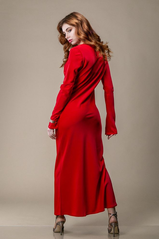 Платье макси с длинным рукавом силуэтное (красный)