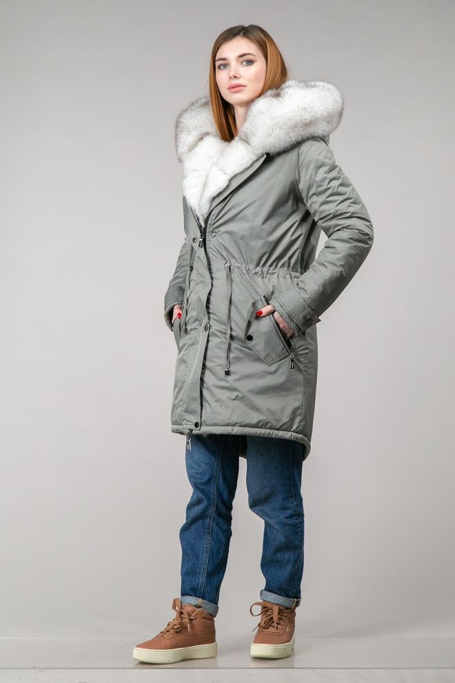 Парка женская серая с мехом песца
