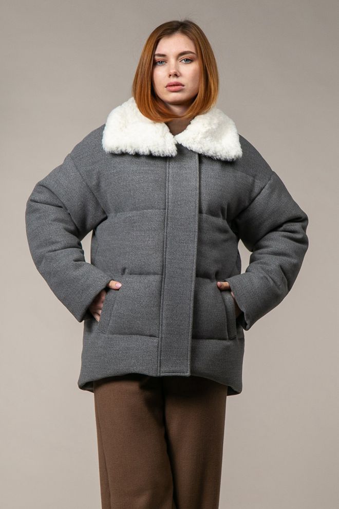 Куртка зимняя с меховым воротником (серый)