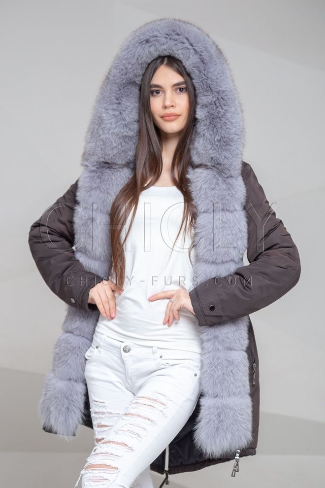 Парка из плащевки с отделкой песцом Амаль