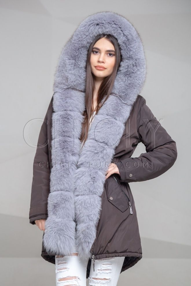 Парка из плащевки с отделкой песцом Амаль