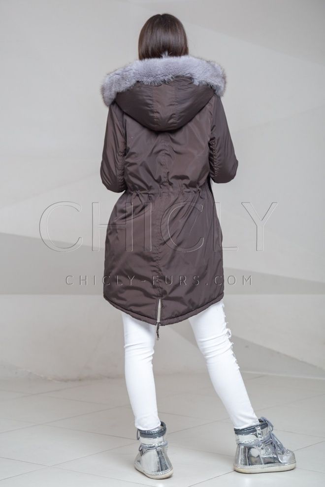 Парка из плащевки с отделкой песцом Амаль