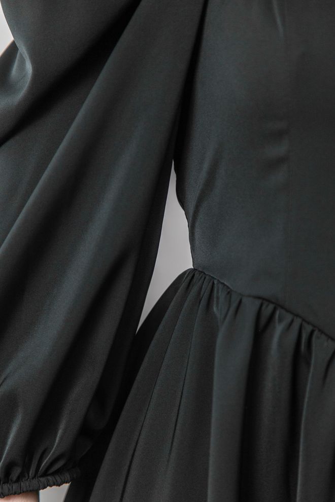 Платье мини со шнуровкой длинный рукав (черный)
