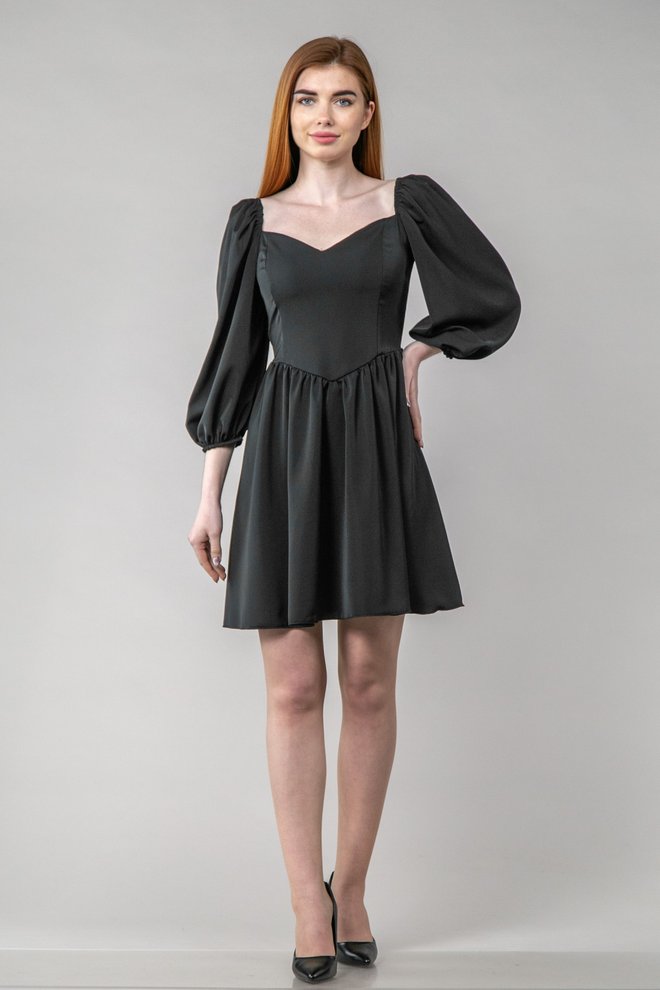 Плаття міні зі шнуровкою довгий рукав (чорний)