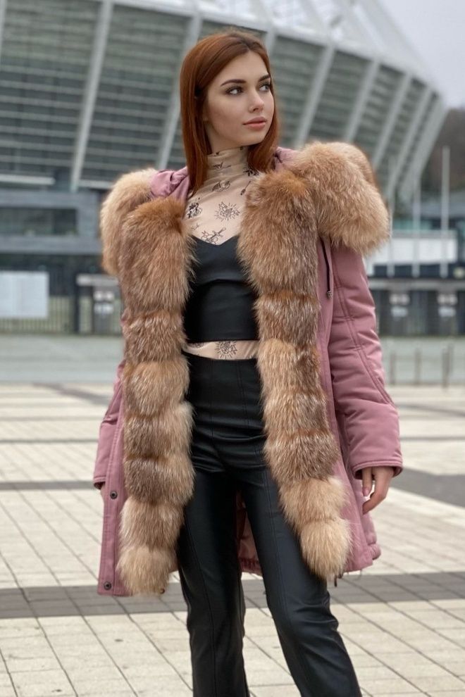 Парка з плащової тканини з блюфростом (рожевий+рудий)